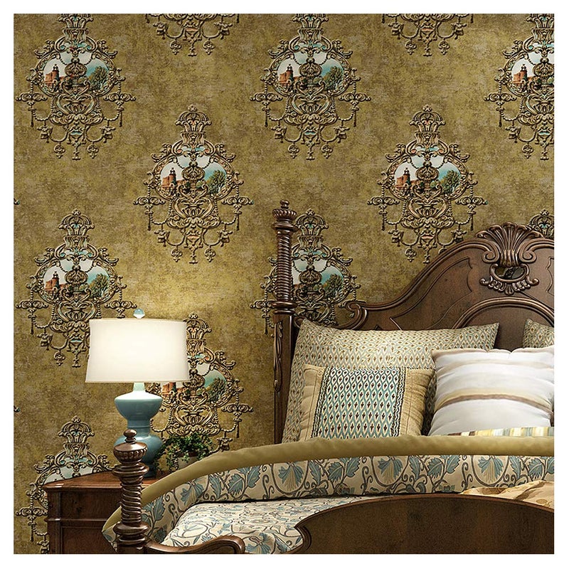 Blooming Wall Textured Vintage Damasks Floral Pattern Wallpaper Wallcoverings for Walls, 57 Square ft/Roll (Green(Flower)) - Image 2
